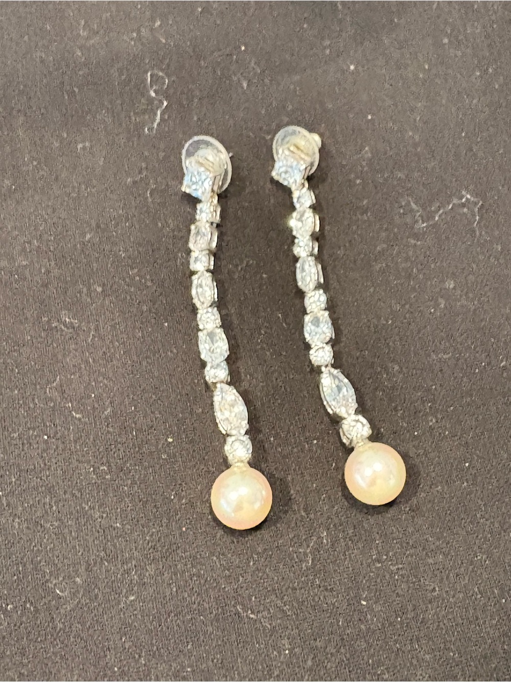 Crystal Linear Drop Earrings with Champagne Pearl